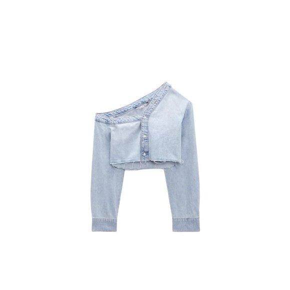 Zara Tops - ZARA TRF ASYMMETRIC DENIM SHIRT BLUE SIZE S | 8197/272